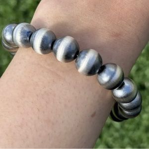 12mm 7 Inch 925 Sterling Silver Oxidized Pearls Bead Bracelet Southwestern